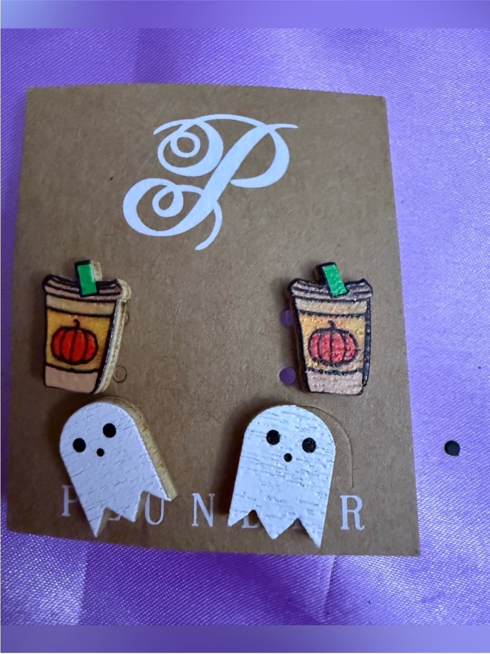 Halloween Pumpkin Spice Drink & Ghost Wooden Earring Set - NEW